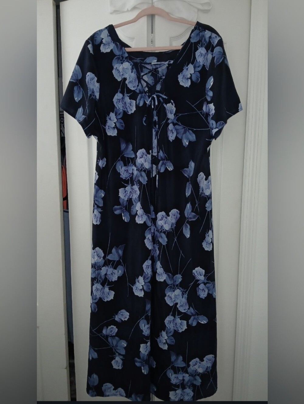 Charlotte Russe Navy Blue Floral Lace-Up Midi Dress
